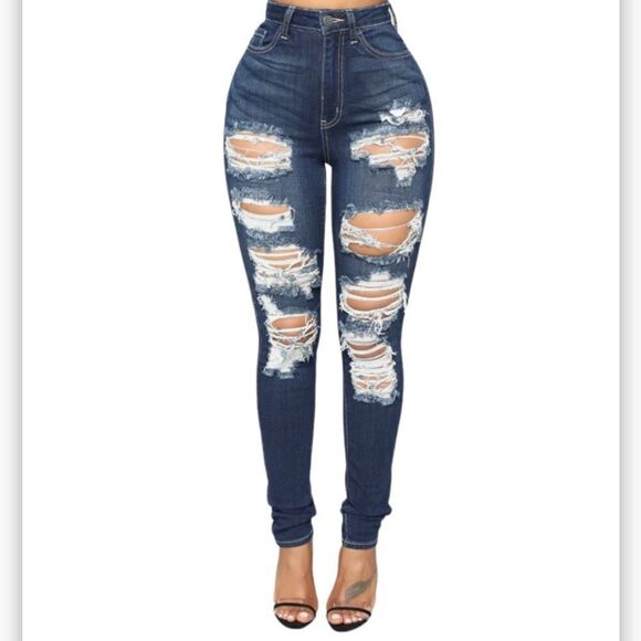 Fashion Nova High Rise Distressed Skinny Jeans 5 6 - Picture 5 of 16
